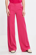 Pantalon long Nife ample style palazzo rose vif taille haute ceinture large boutons décoratifs femme élégance moderne