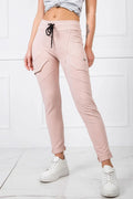 Pantalon jogger femme rose pâle ajusté élasthanne coton taille élastiquée poches avant confortables occasion quotidienne