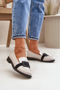 Mocassins pour femmes élégance intemporelle cuir verni beige clair boucle tissu perles talon bas confortable Vinceza