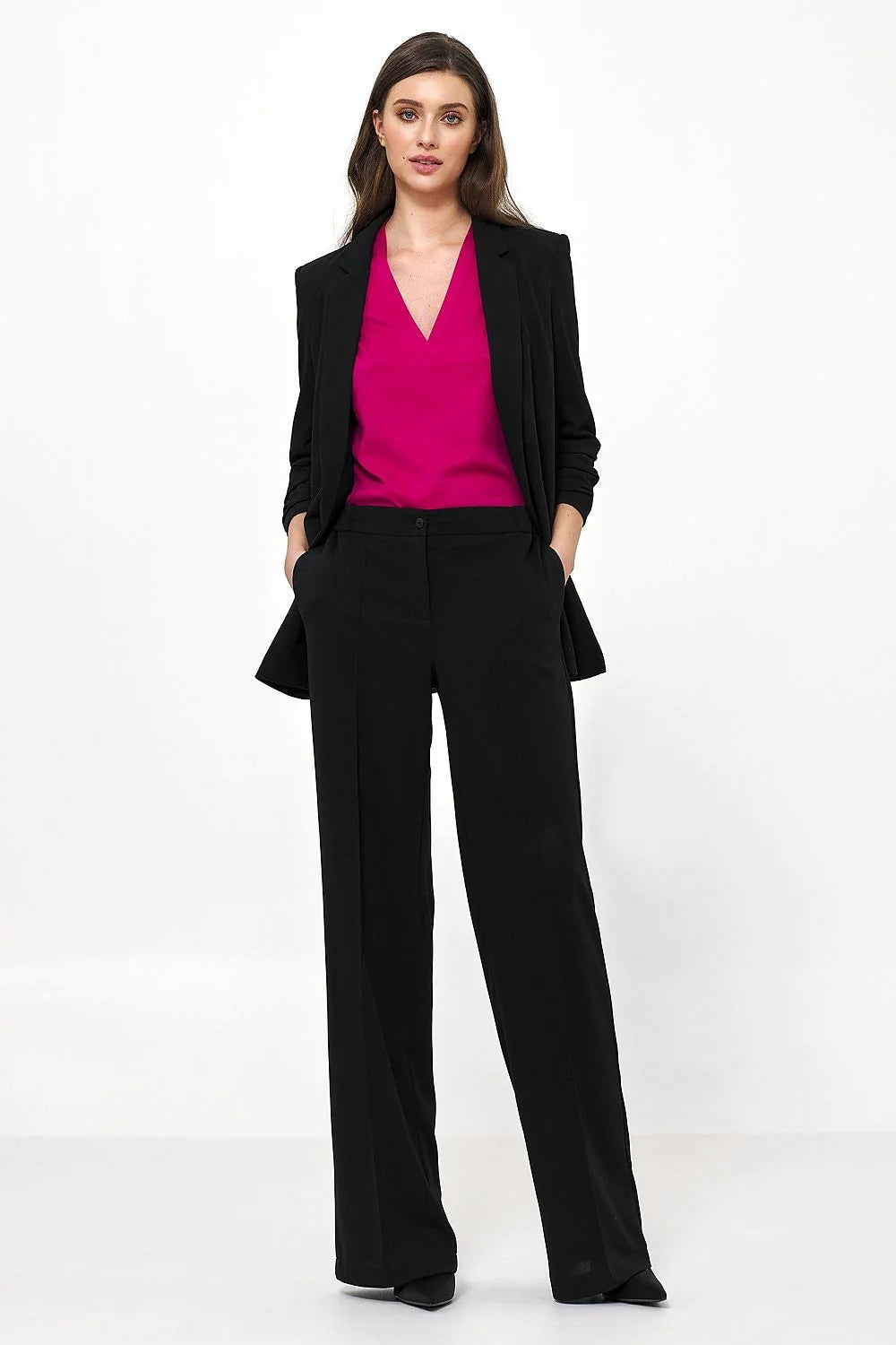 Pantalon femme beige ample coupe haute taille ajustable élasthanne polyester manches longues style élégant