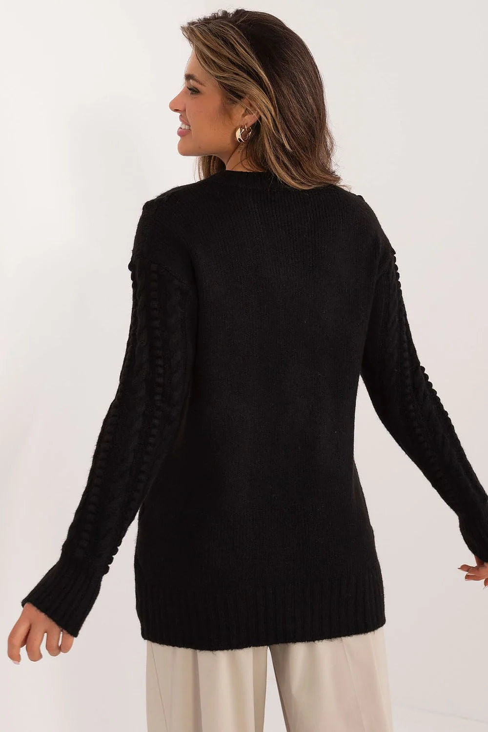 Pull longue femme Chandail Badu motif torsadé chevron acrylique doux manches longues finitions soignées