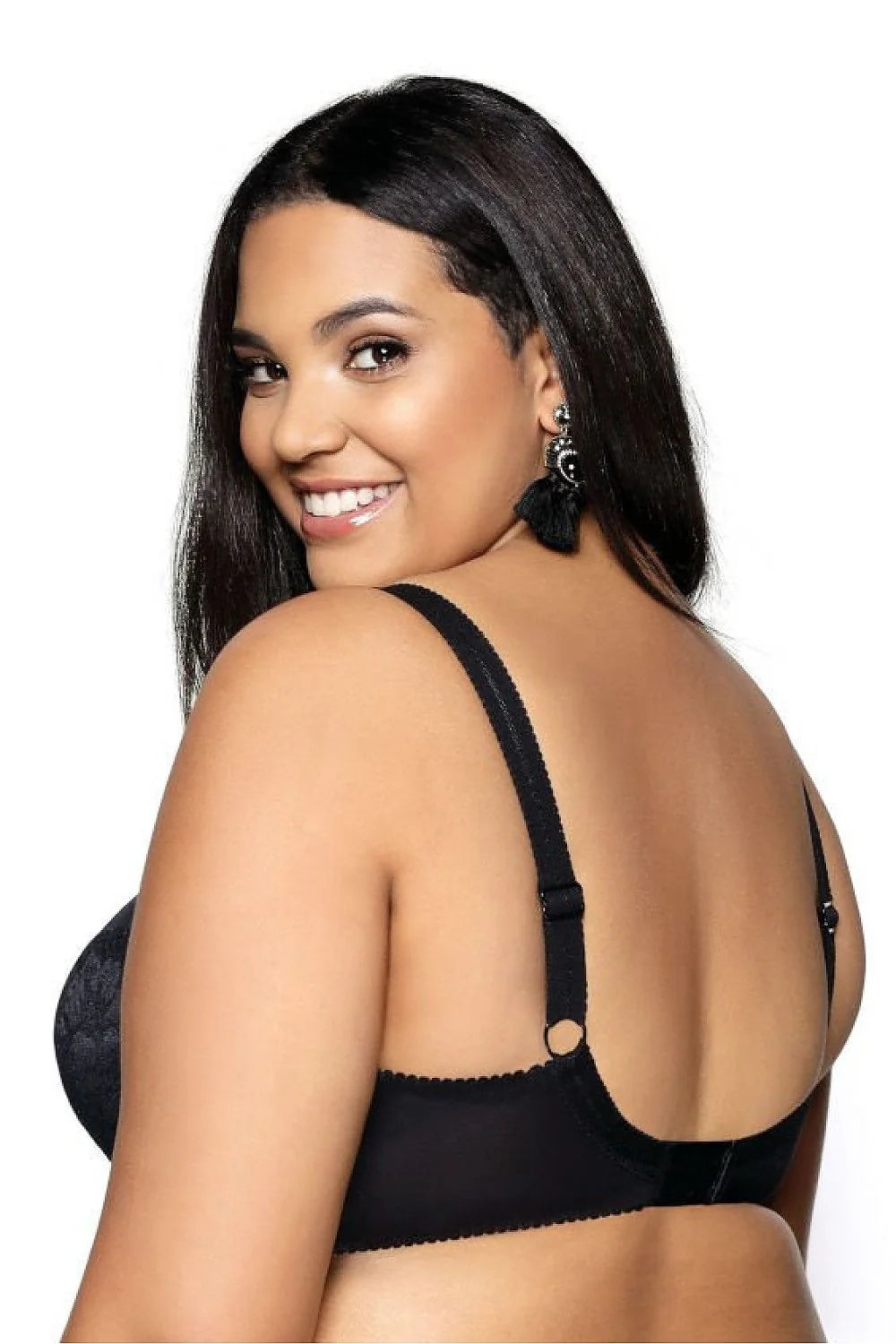Soutien-gorge rembourré élégant noir dentelle microfibre bretelles réglables bijou femme lingerie
