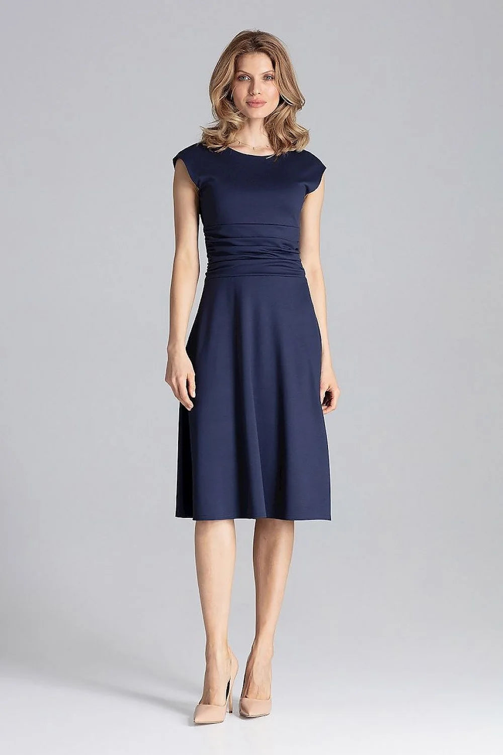 Robe élégante en polyester rose coupe évasée manches courtes pour occasions formelles et bureau