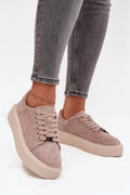 baskets femme basses plateforme suède rose poudré lacets œillets métalliques bout rond semelle intérieure cuir naturel confort quotidien élégant durable