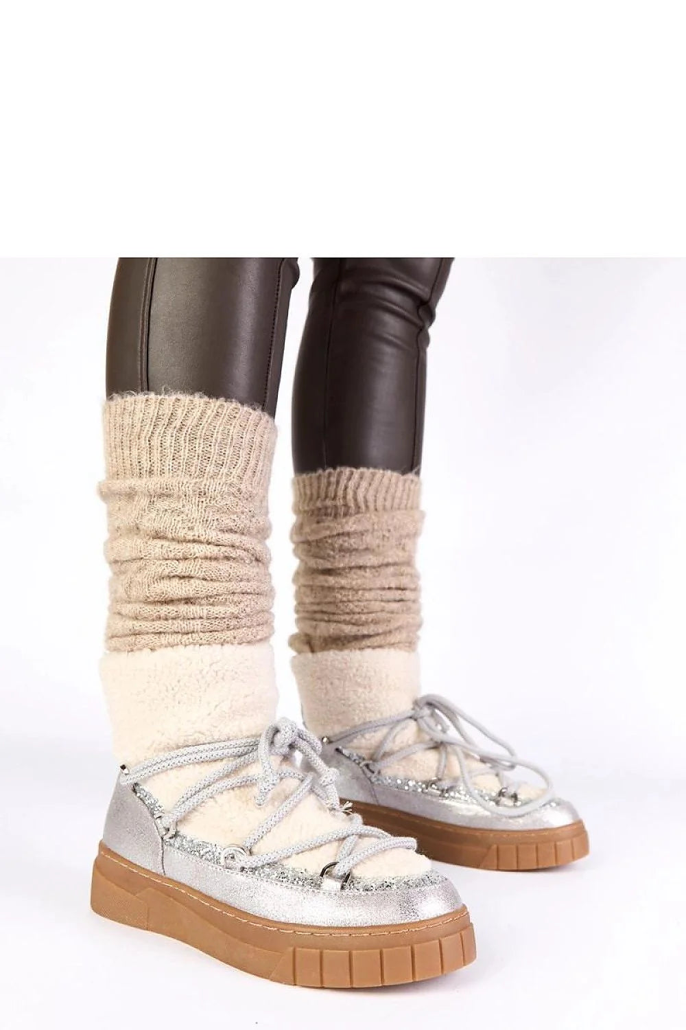 bottes neige argentées pailletées Esmee femmes doublure fourrure sherpa chaude confortables semelle antidérapante plateforme légères durables stylées hivernales