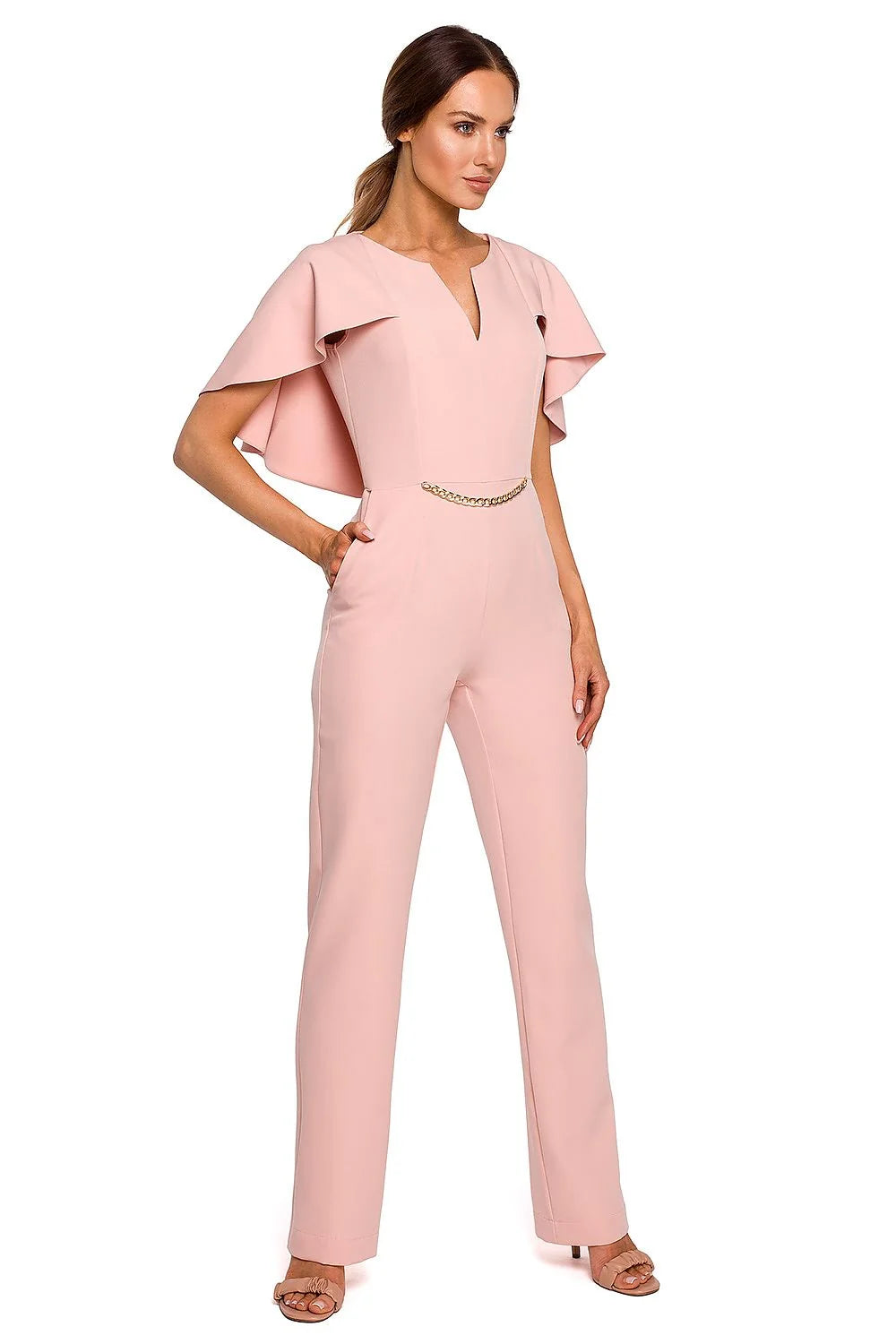 Combinaison femme polyester élégante vert vif chic ajustée chaîne soirée occasions spéciales mode