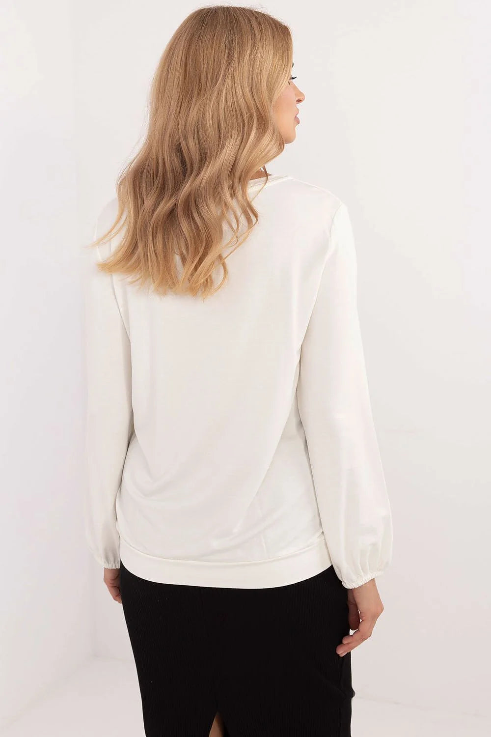 Chemisier Relevance pour femme en micro modal blanc manches longues col rond style minimaliste embroidery MIMMIN
