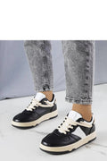 Chaussures de sport décontractées design moderne couleur noire avec accents blancs femmes conforturable lacets blanc cassé