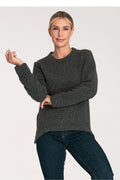 Pull femme Chandail Figl design épuré manches longues encolure ronde gris charbon matière douce confort optimal