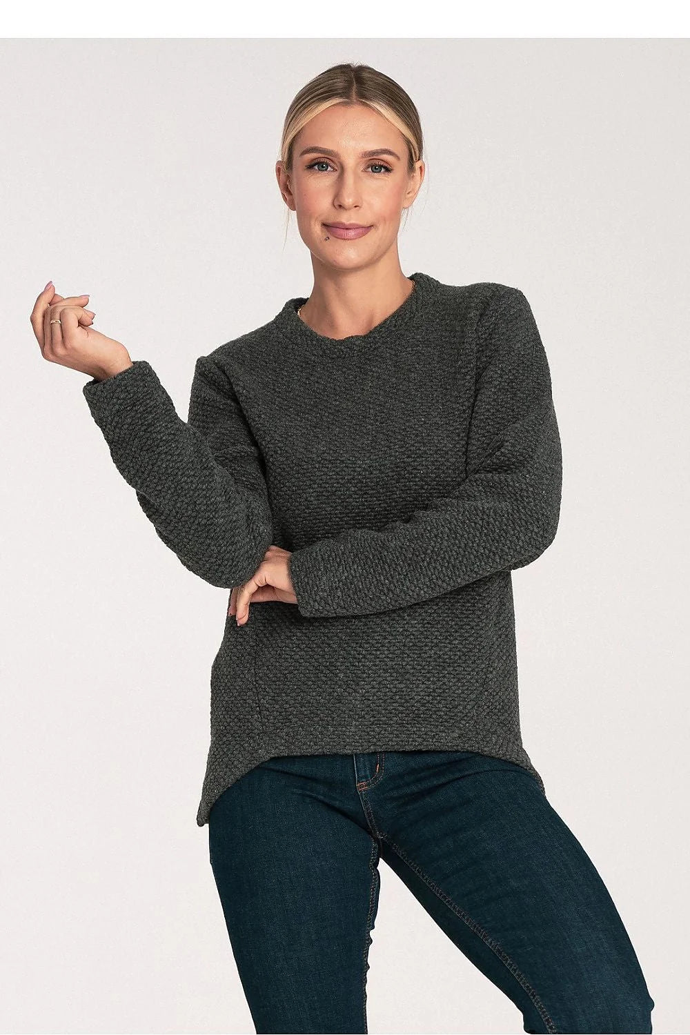 Pull femme Chandail Figl design épuré manches longues encolure ronde gris charbon matière douce confort optimal