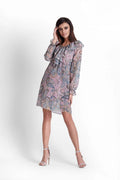 Robe en polyester légère bohème romantique paisley à volants manches longues élégante pour soirées estivales