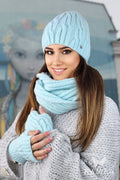 Accessoires mode hiver élégants pour femmes, bonnet écharpe mitaines torsadés couleur pastel doux chaud