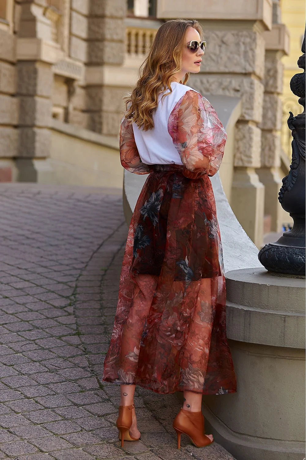 Jupe longue Makadamia tulle floral romantique bohème viscose doublure sandales cuir