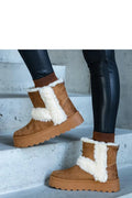 Bottes de neige mode pour femmes en suédine camel fourrure blanche semelle caoutchouc talon plat