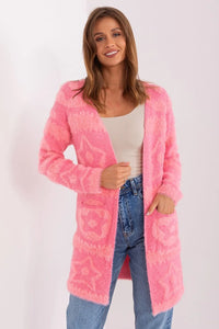 Cardigan long pour femme, style décontracté, texture douce, rose vif, étoiles, manches longues, poches pratiques, mode été/hiver