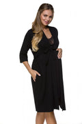 Peignoir maternité noir élasthanne viscose manches 3/4 doux élégant hôpital confort future maman
