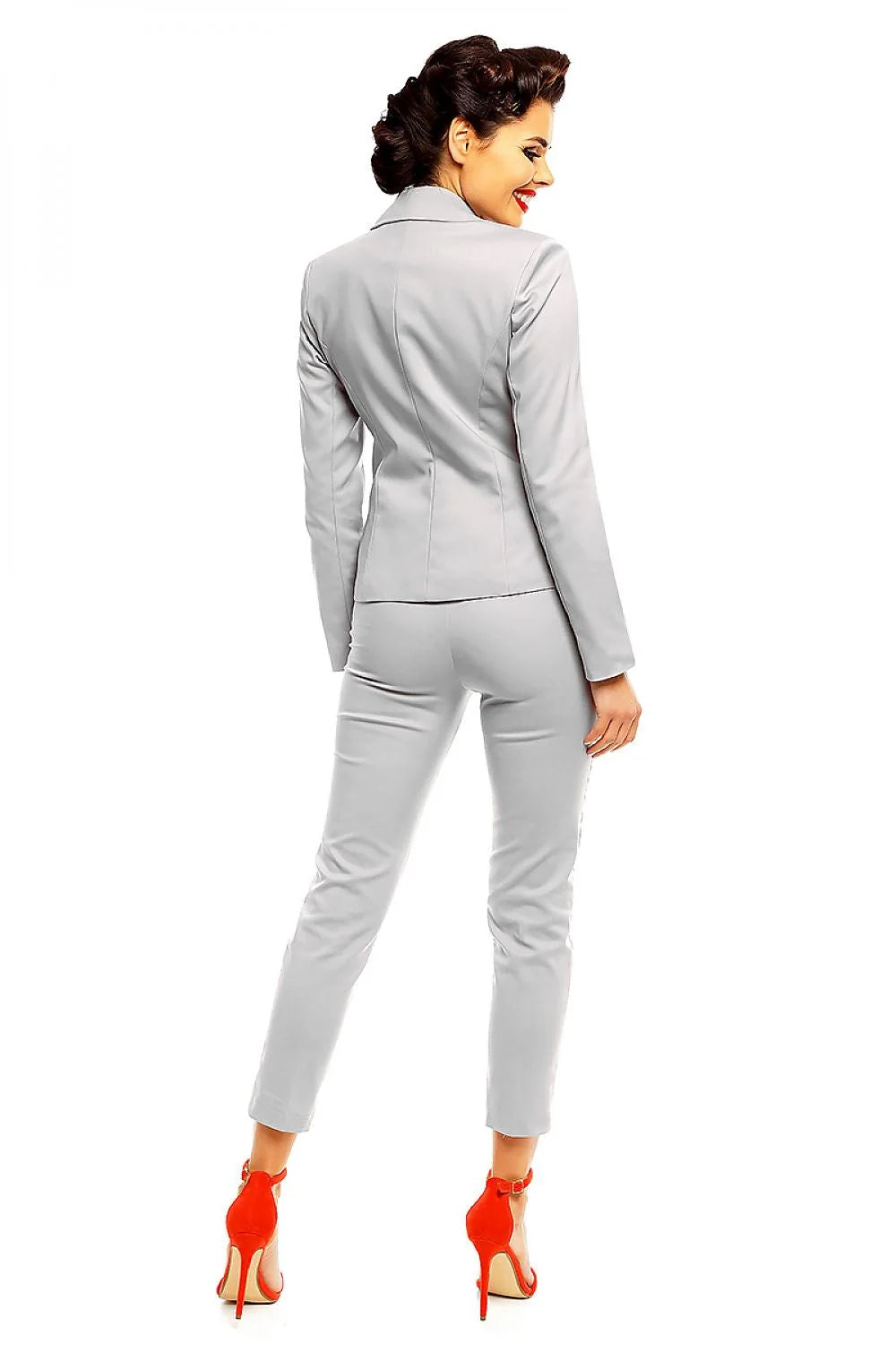 Blazer femme Cabba tailleur moderne élégant gris clair taille ajustée veste cintrée pantalon slim occasion professionnelle