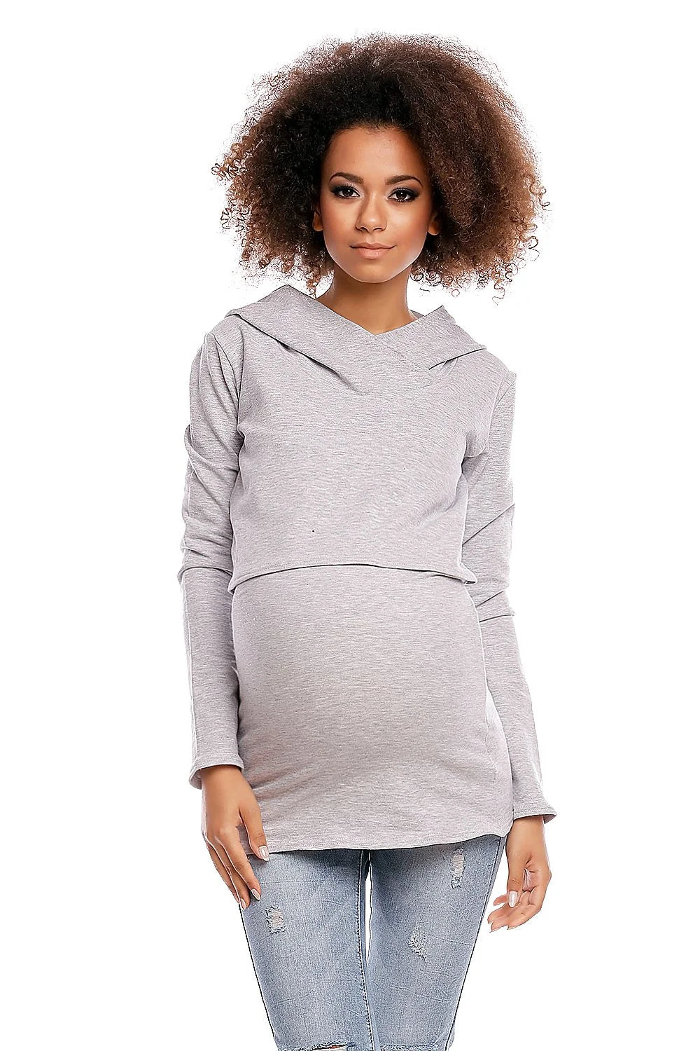 Sweatshirt maternité coton col drapé élégant confortable bleu clair pour futures mamans mode pratique