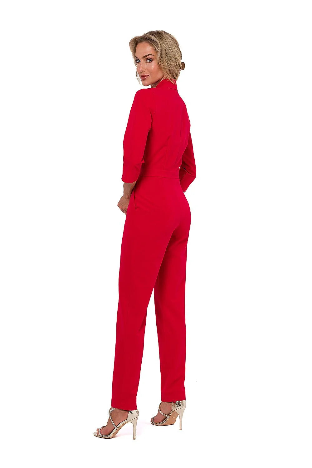Combinaison Moe moderne élégante couleur rouge vif matelassé fermeture éclair couverte taille ajustable polyester elasthanne viscose occasion professionnelle soirée femmes