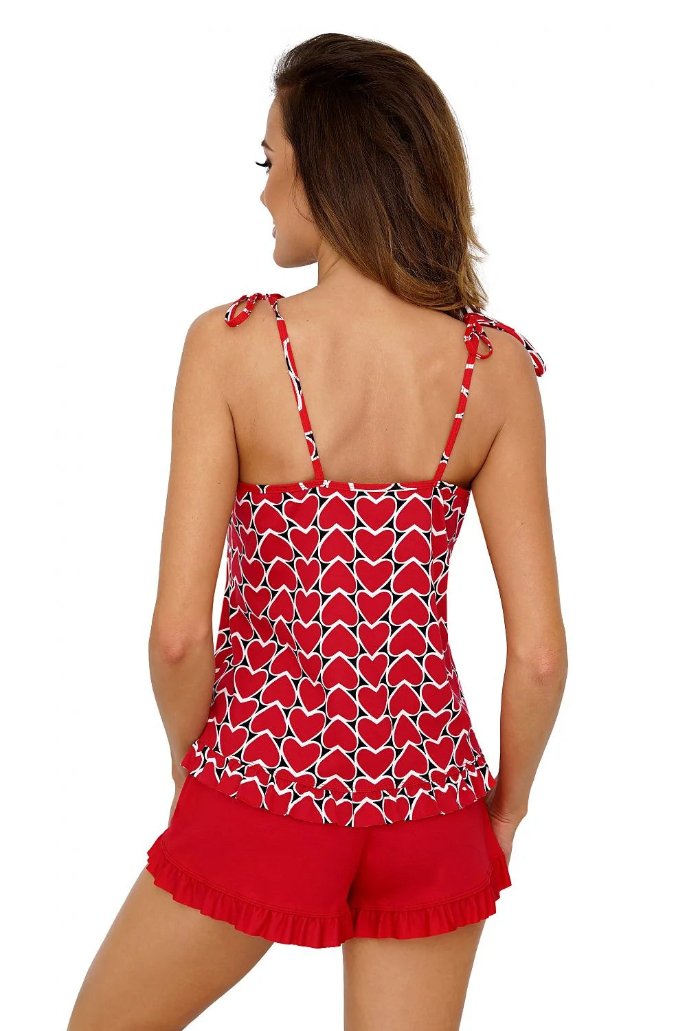 Ensemble pyjama femme en polyester romantique rouge confortable motifs cœurs débardeur short adorable nuit