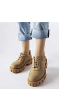 Chaussures basses pour femmes en cuir synthétique beige style derby modernes ajustables fermeture à lacets semelle caoutchouc crantée occasionnelles casual chic