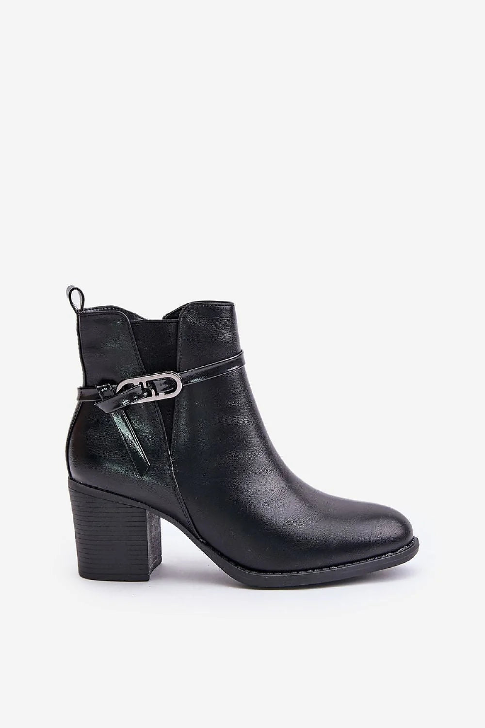 Bottines pour femmes design moderne élégant talon bloc simili cuir noir coupe ajustée cheville fermeture zip détails métalliques