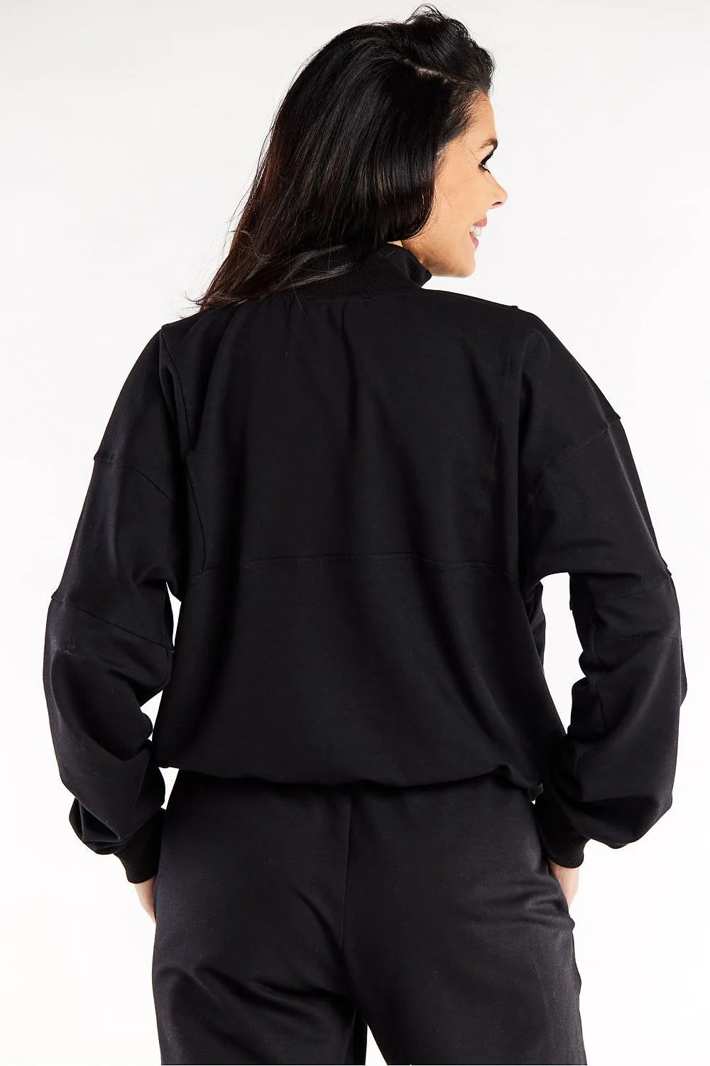 ensemble sweatshirt pantalon femme noir oversize col montant demi zip molleton doux coupe ample manches tombantes taille elastique poignets cotes