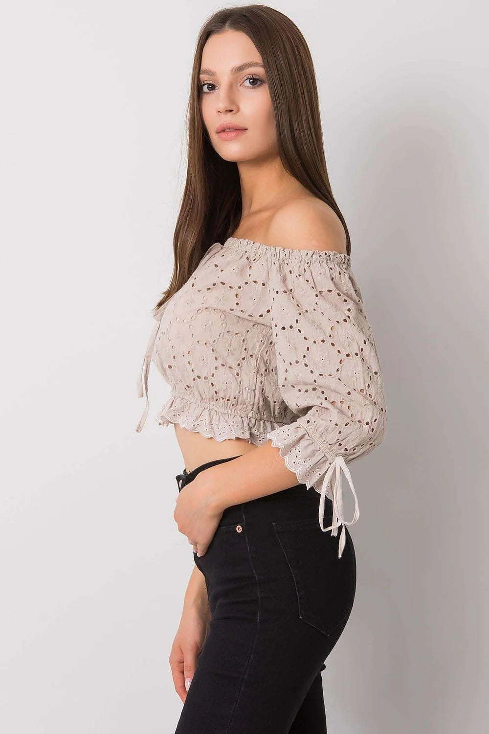 Ensemble féminin bohème été crop top jupe longue coton dentelle noire grise taille ajustable femme