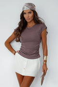 Chemisier La Balancia manches courtes décolleté rond matière douce couleur mauve femme mode élégance quotidien soirée