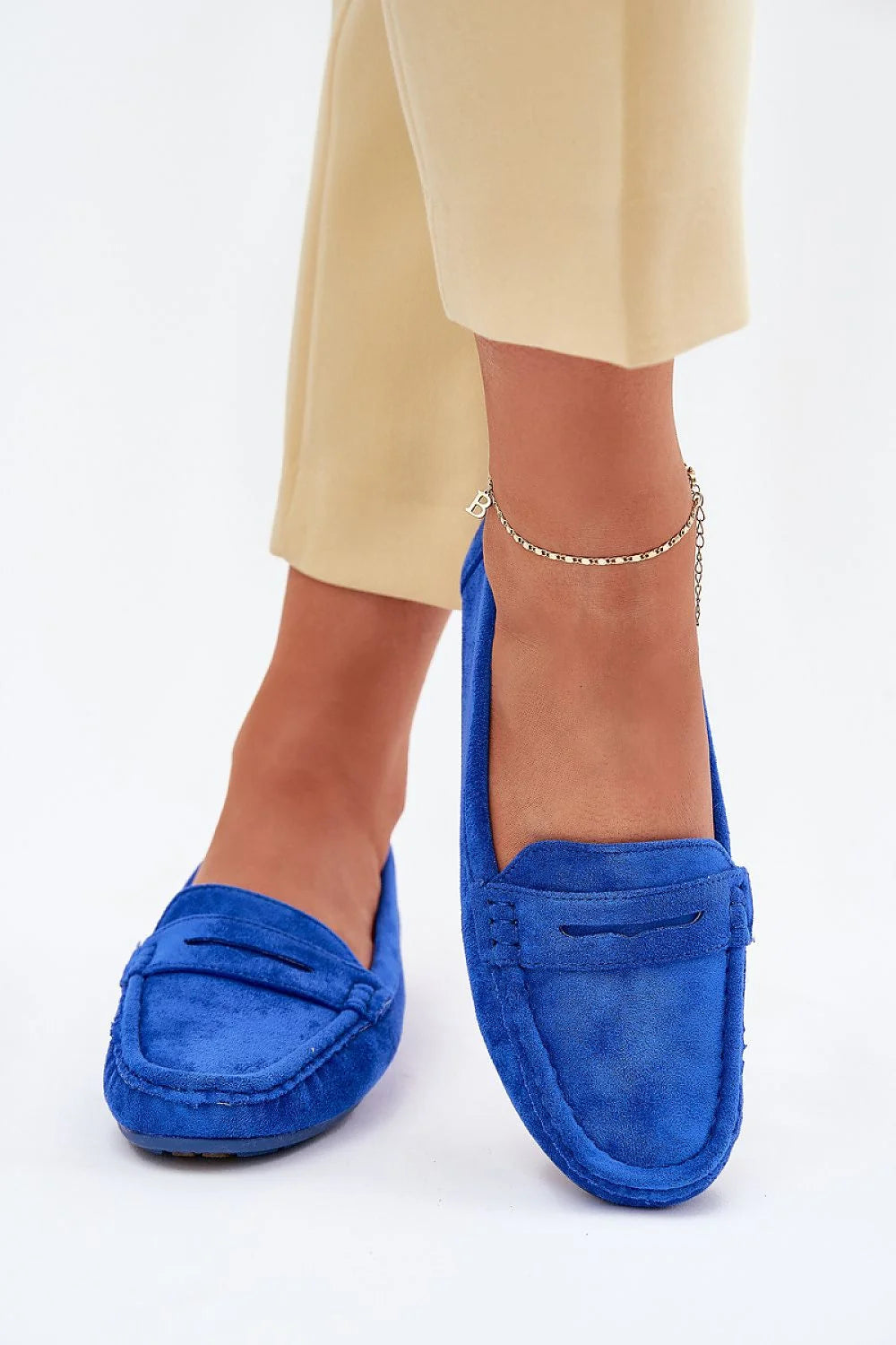 Mocassins femmes élégants daim bleu design classique confortable antidérapant occasionnels