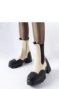 Bottes femmes modernes audacieuses cuir synthétique beige noir Chelsea élastiques lacets talon épais doublure intérieure occasionnels formels