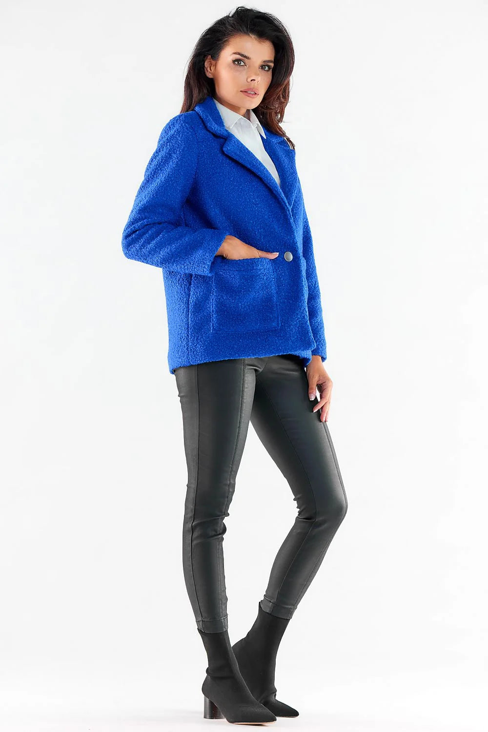 Veste houndstooth classique pour femme en polyester 100% coupe droite bouton central poches carrées doublée Tailles S M L XL