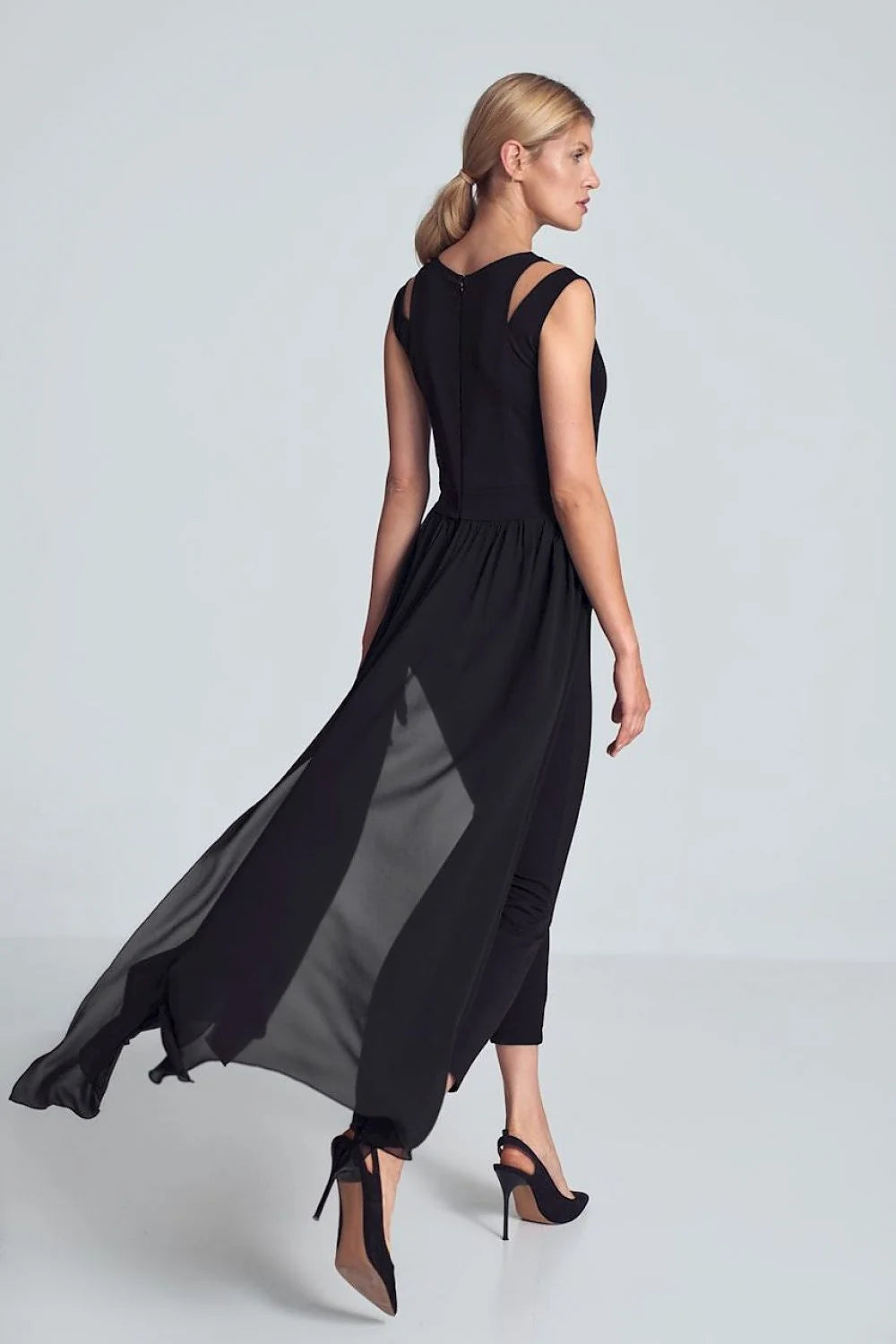 Combinaison élégante en mousseline noire Figl épaules dénudées coupe ajustée pour soirées glamour