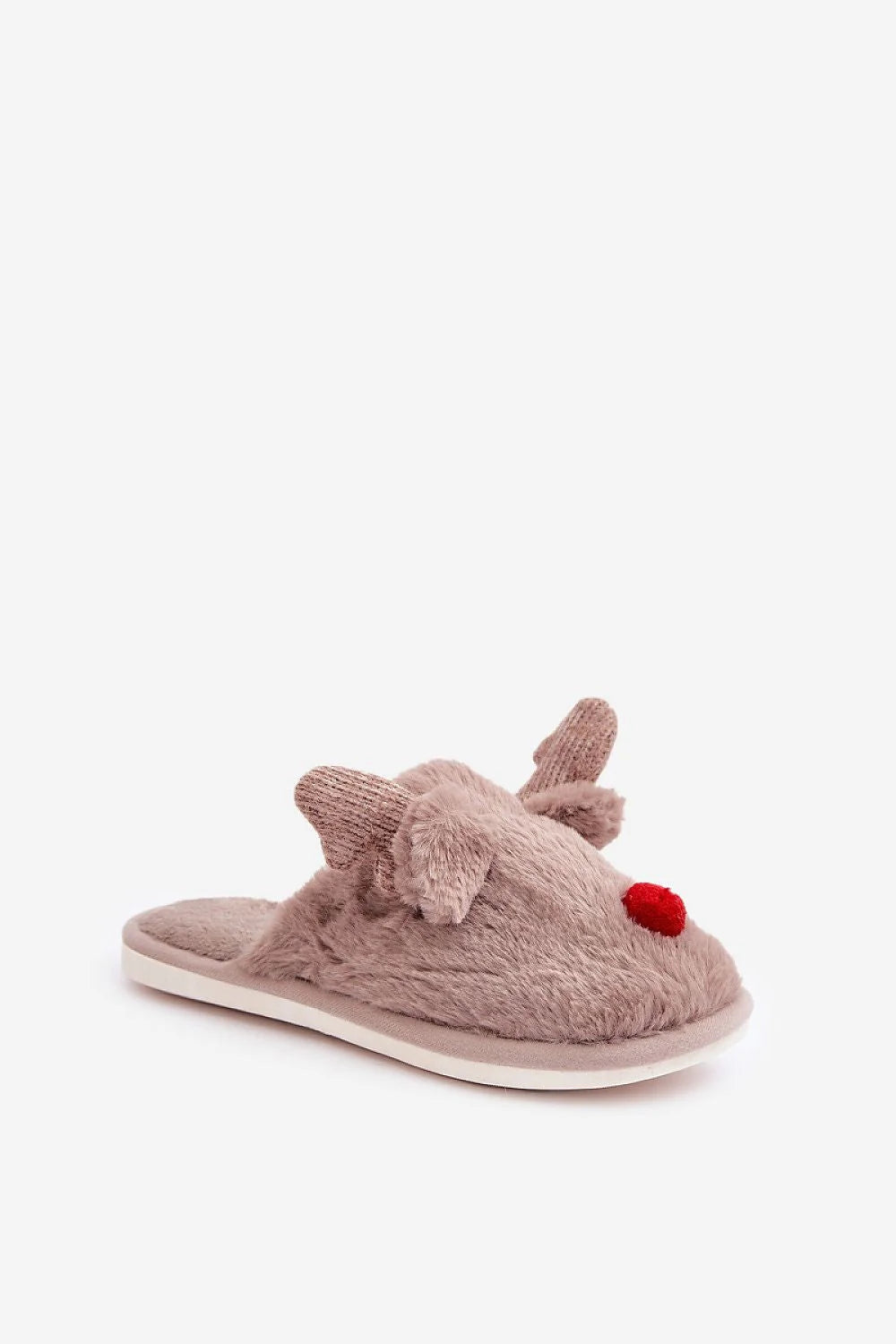 Pantoufles de Noel pour Femme en Peluche Marron Clair, Design Rennus, Doublure Fourrure, Semelle Antidérapante, Taille 36-41