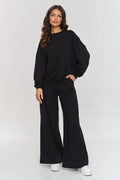 Ensemble Makadamia pour femmes, sweatshirt et pantalon amples en tissu confortable, couleur noire, style moderne et élégant, polyvalent pour quotidien ou soirées