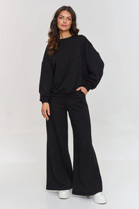 Ensemble Makadamia pour femmes, sweatshirt et pantalon amples en tissu confortable, couleur noire, style moderne et élégant, polyvalent pour quotidien ou soirées