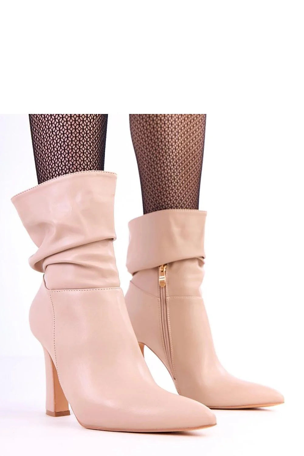 bottines femme cheville pointu similicuir nude poudré effetfroissé tige14cm fermetureéclairlatérale talonbloc élancé hauteur105mm semelleintérieuresimilicuir confortable polyvalente élégante