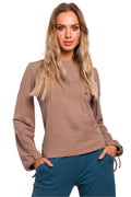 T-shirt manches longues coton marron décontracté élégant ajusté confortable pour mode féminine tendance casual
