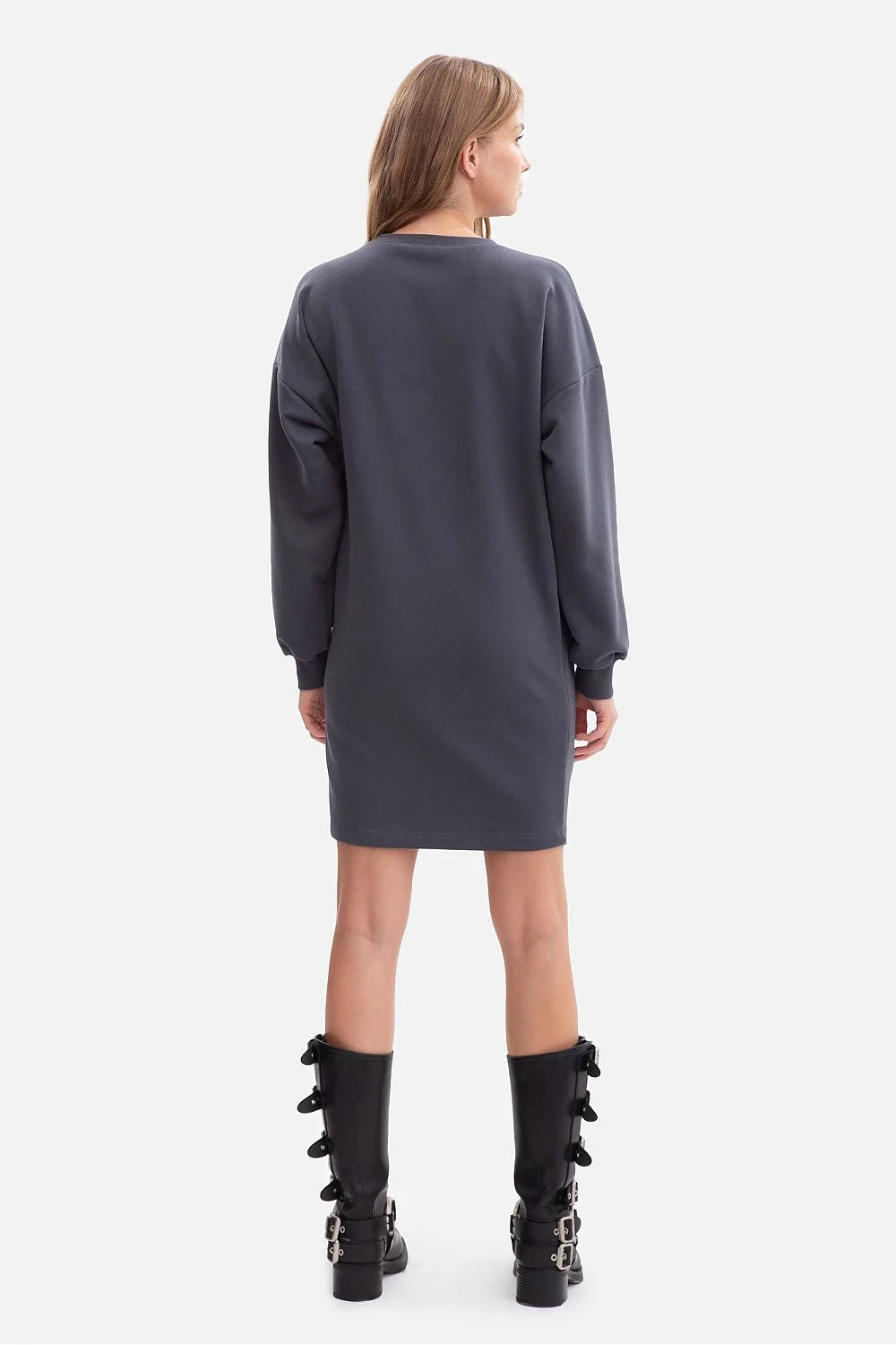 robe femme oversize sweat jersey molleton doux doublure bouclette col rond manches longues poignets côtelés mini longueur asymétrique