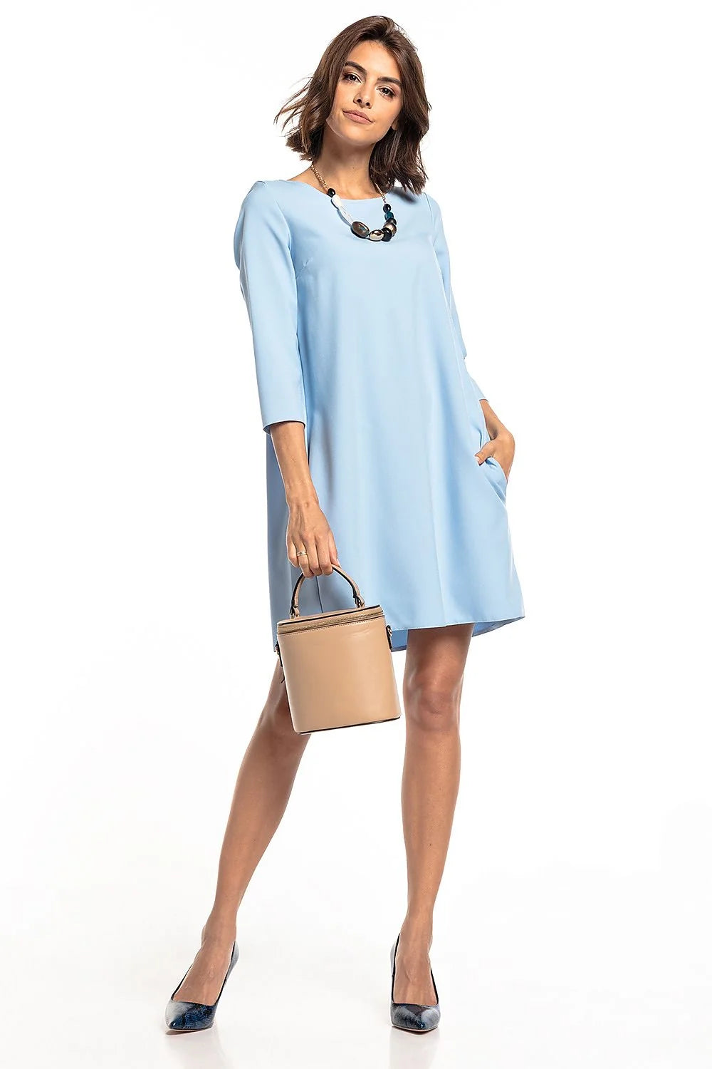 Robe ample polyester vert foncé style trapèze manches trois-quarts élégante chic pour toutes occasions