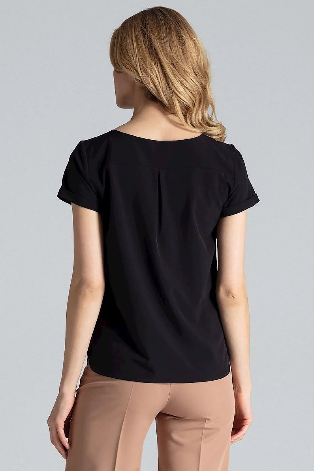 Chemisier Figl en polyester et élasthanne manches courtes col en V motifs floraux et animaliers beige marron noir femme