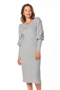 Robe de jour Tessita moderne élégante en coton polyester longueur midi manches longues encolure bateau taille ajustable pour femmes