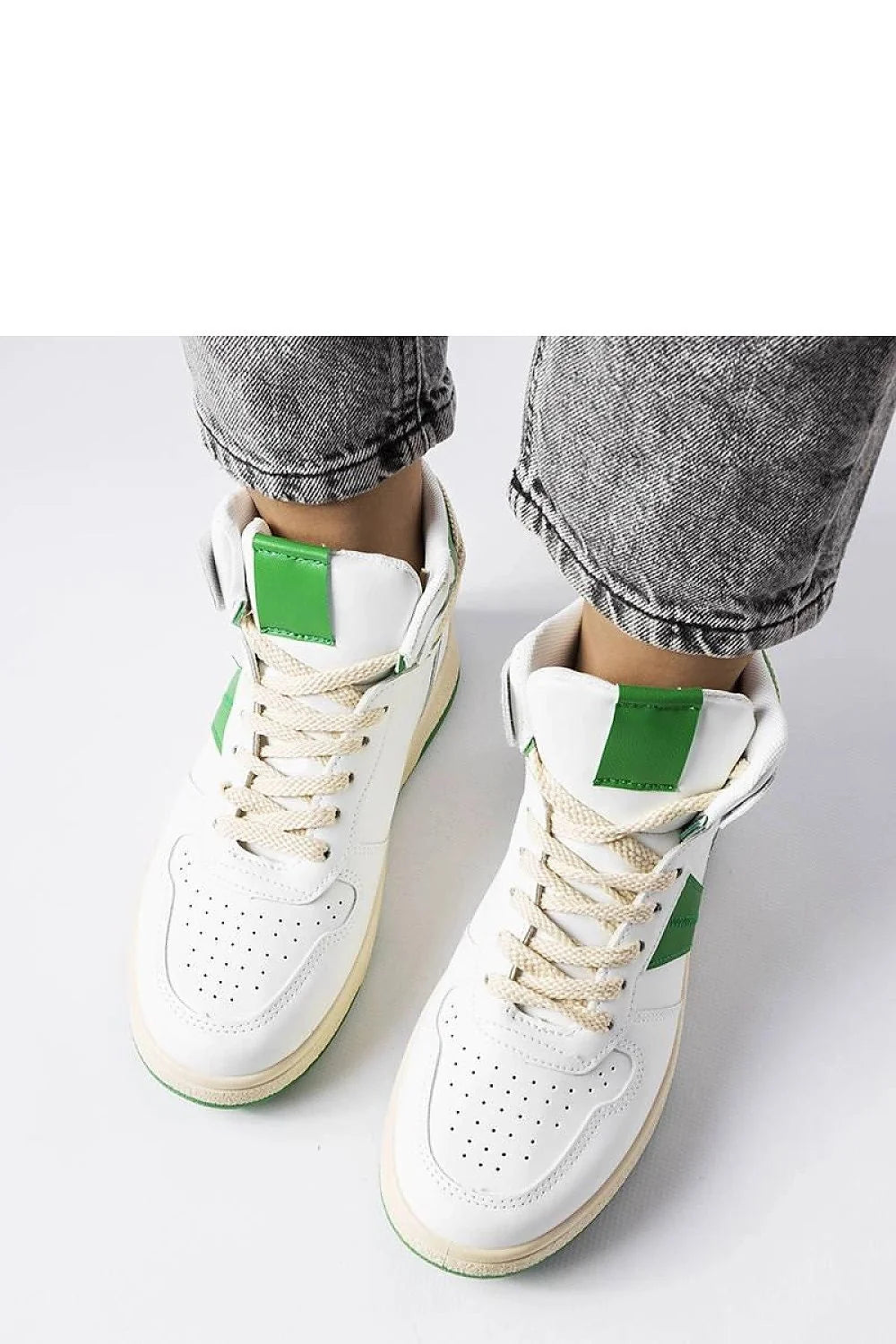 Baskets montantes femmes design moderne urbain style décontracté tige synthétique semelle caoutchouc vert blanc