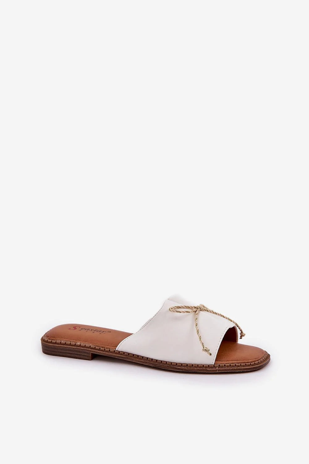 Sandales femmes ouvertesorteils cuir écologique blanc semelle marron noeud corde naturelle insole souple talon plat élégant été versatile chic