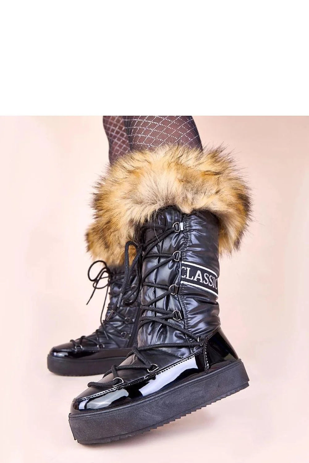 bottes neige femme noires Malida Gemre eskimos fausse fourrure doublure isolante matelassée nylon bout vernis laçage semelle plateforme crantée caoutchouc