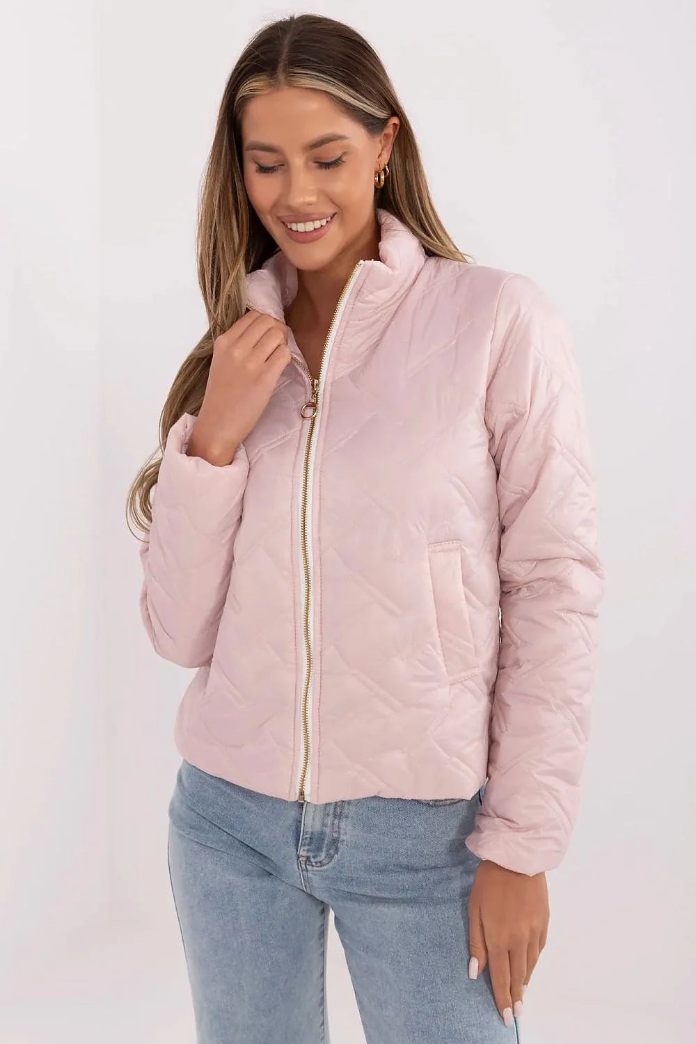 Veste femme style moderne matelassée couleur rose pâle nylon confortable