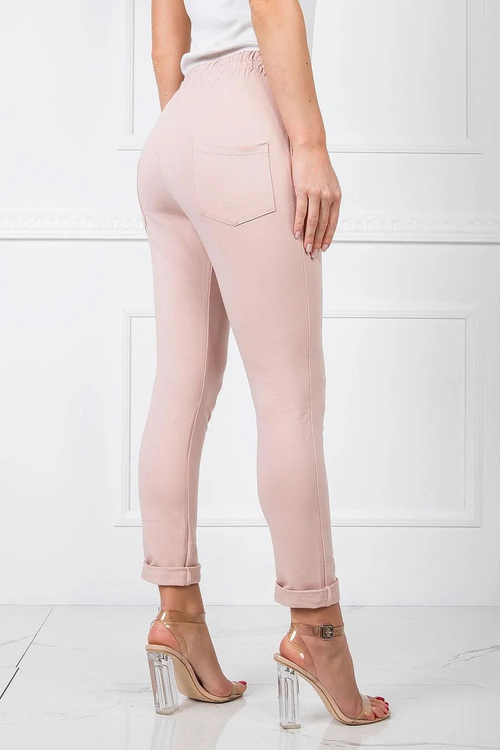 Pantalon survêtement BFG pour femme, coupe fuselée, taille élastiquée, couleur rose pâle, jogging moderne et confortable, athleisure, occasion quotidienne