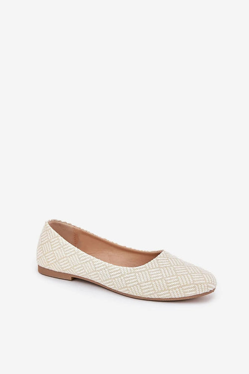 ballerines femme tissu tressé beige clair damier géométrique bout arrondi profil bas antidérapante intérieure similicuir irisée dorée minimaliste
