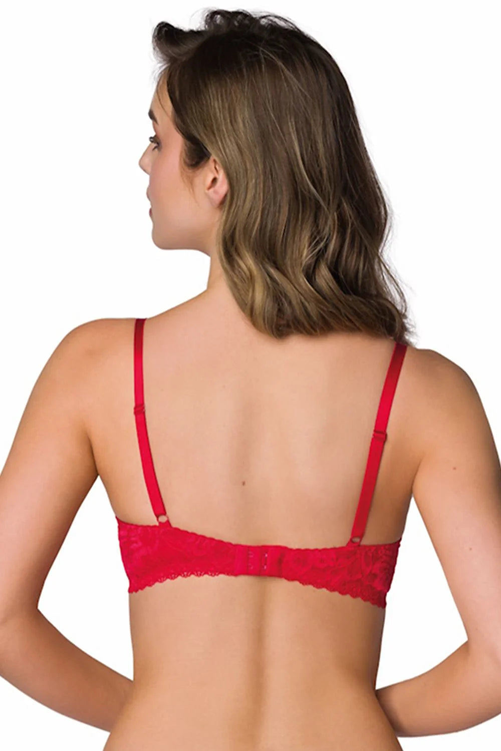 Soutien-gorge push-up en dentelle rouge triangle encolure plongeante élégant sexy féminin maille élastique ajustable