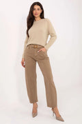 jean femme coupe ballon taillehaute coton élasthanne léger fuselé cheville taupe poches plaquées arrière ceinture boutonnée fermeture glissière confortable
